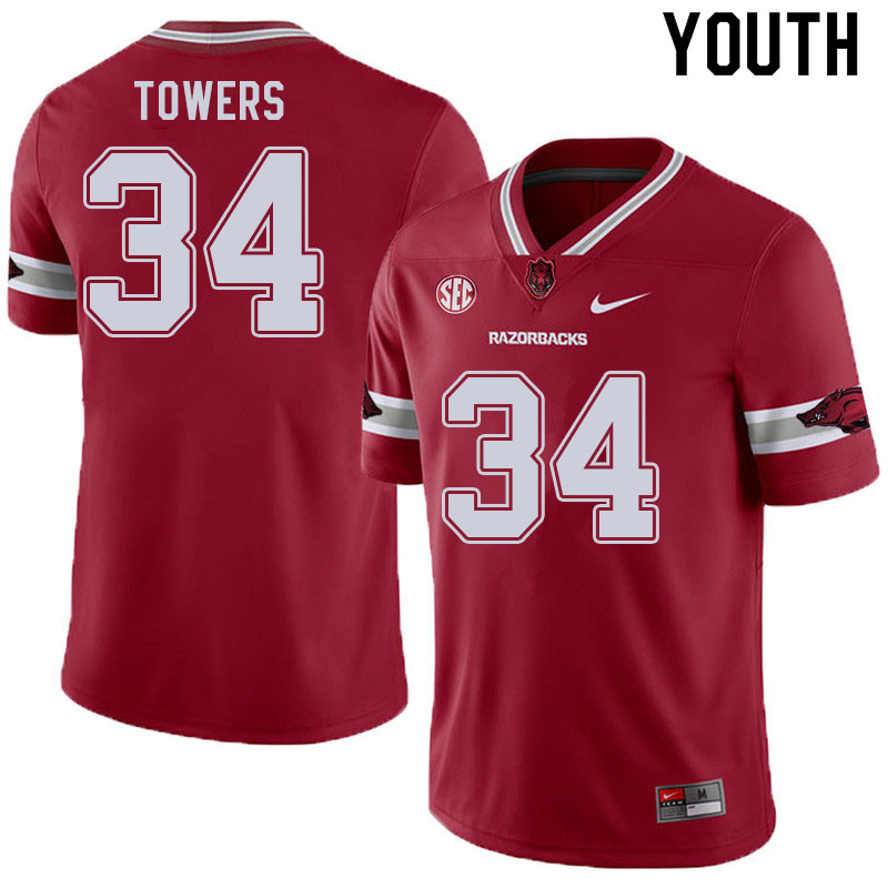 Youth #34 J.T. Towers Arkansas Razorbacks College Football Jerseys Sale-Alternate Cardinal - Click Image to Close
